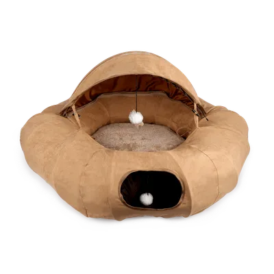 Cama tipo Dona con Tunel y Pompones 90 x 90 x 62 cm