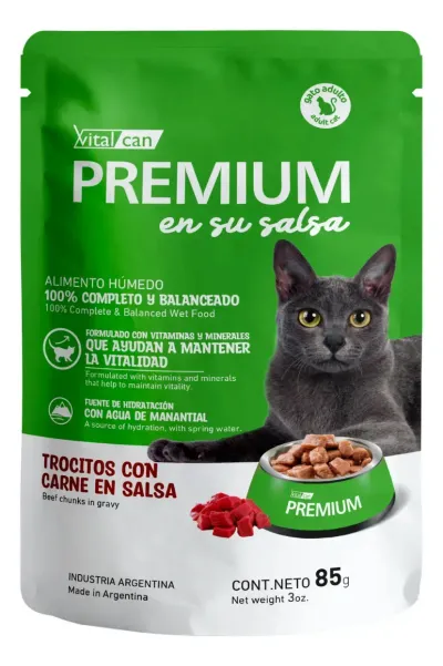 Vitalcan Premium En Su Salsa Carne Gato Adulto